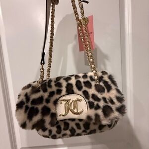 Juicy Couture Faux Fur Leopard Shoulder Bag with Gold Accents